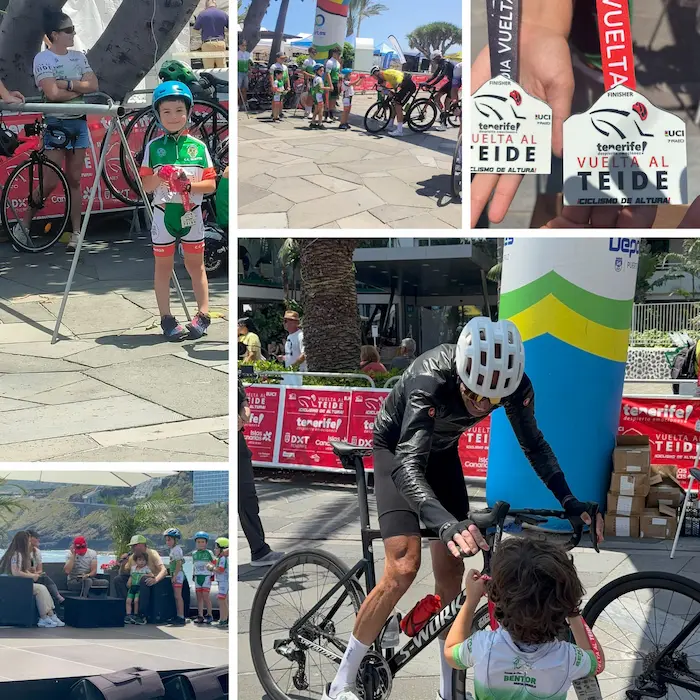 LOS MAS PEQUEÑOS DEL BENTOR ENTREGAN LAS MEDALLAS FINISHER EN LA VUELTA AL TEIDE